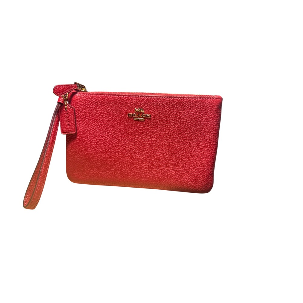 Coach Wristlet 2021 Washed Red Pebbled Leather Gold Hardware 
EUC 7.75x4.75"